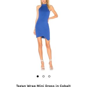 Tegan Cobalt High Neck Back Zipper Wrap Mini Dress